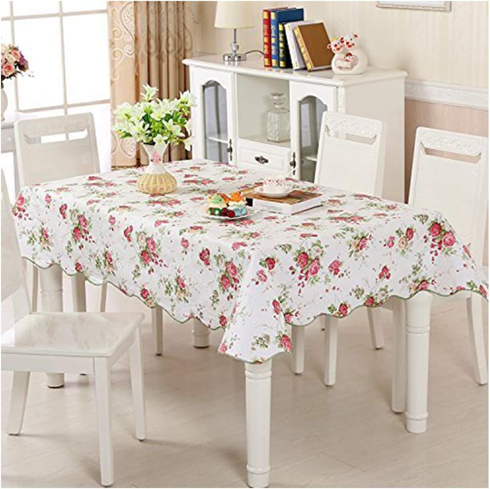 LikeYou Home Decor X-long Table Protector PVC Durable, 60" x 102" Floral Table Cover Liquid Proof with Flannel Backed for Dinning Room, Pink/Multi-Color …(60Wx102H, Pink/Multi-Color)