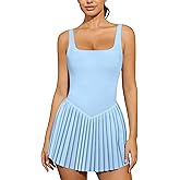 Skicuff Womens Tennis Dress Square Neck Pleated Golf Athletic Dress Sleeveless Built in Shorts with Pocket Summer Workout