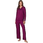 Anne Klein Womens Long Sleeve V-Neck Pajama Top & Relaxed Pant Set - Soft Brushed Sweater Knit - Cozy Sleepwear & Loungewear