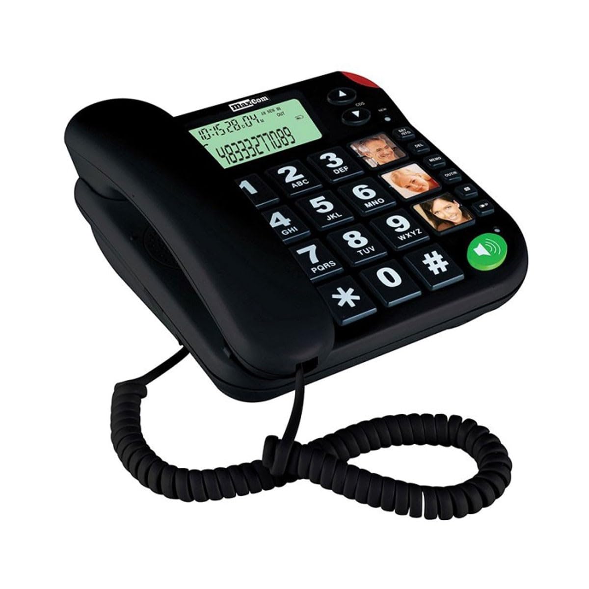 Maxcom KXT480BB UK Fixed Line Big Button Corded Phone with LCD Display and Direct Photo Memory Buttons - Black