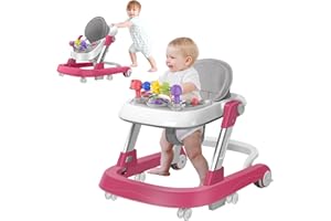 GODMY Baby Walker, 3-in-1 Foldable Baby Walkers and Baby Activity Center with Music &Toys Tray,8-Gear Height Adjustment Infant Toddler Walker and Baby Walker with Wheels for Baby Boys and Girls 6-24 Months