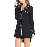 Cherrydew Bamboo Viscose Nightgown Women Super Soft Comfy Cooling Breathable Long Sleeve Sleepwear Button Down Sleep Shirts