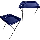 Brink House Folding TV Tray Table, Portable, Sturdy, Navy Blue (Set of 2)