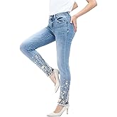 BlueMoment Skinny Jeans with Sequins for Women Trendy Sparkly Glitter Jeans Mid Waist Raw Hem Embellished Leggings Casual