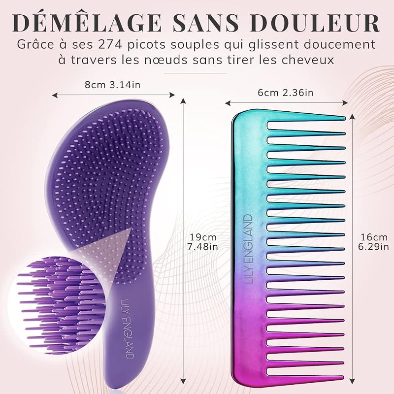 Brosse Cheveux Enfant, Duo Brosse Démêlante et Peigne Ombre — photo 6 sur 6