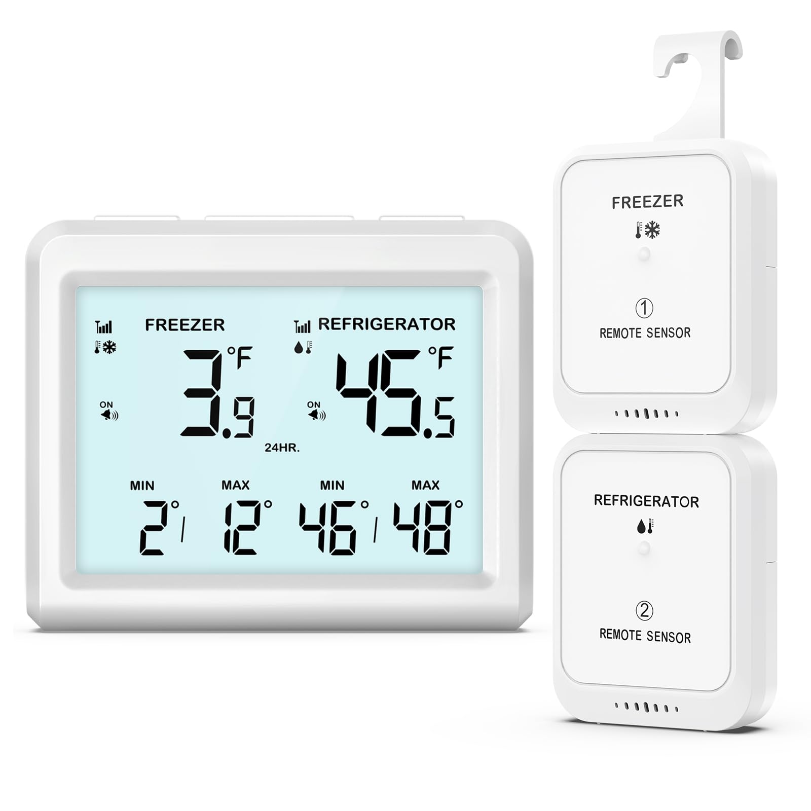 Photo 1 of ORIA Digital Refrigerator Thermometer, Wireless Fridge and Freezer Thermometer with 2 Sensors, Indoor Outdoor Thermometer with Alarm, Max/Min Records, LCD Backlight, for Home, Restaurants, Cellars