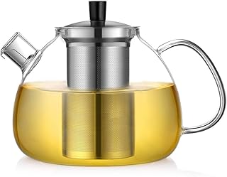 ecooe Original 1500ml Teekanne aus Glas Borosilikat Glas Teebereiter mit Abnehmbare 18/8 Edelstahl-Sieb Rostfrei Hitzebeständig für schwarzen Tee grüner Tee Fruchttee duftender Tee und Teebeutel