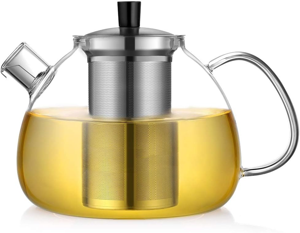 ecooe Original 1500ml Teekanne aus Glas Borosilikat Glas Teebereiter mit Abnehmbare 18/8 Edelstahl-Sieb Rostfrei Hitzebeständig für schwarzen Tee grüner Tee Fruchttee duftender Tee und Teebeutel