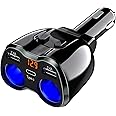 Otium USB C Car Charger, 2 Sockets Cigarette Lighter Splitter 12/24V 80W Dual USB Type-C Ports Separate Switch LED Voltage Di