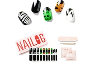 NAILOG Semi Cured Gel Nail Strips (20 Extra Long Polish Stickers/Wraps) | Glossy & Long Lasting Soft Gel Finishing (Little Monsters)