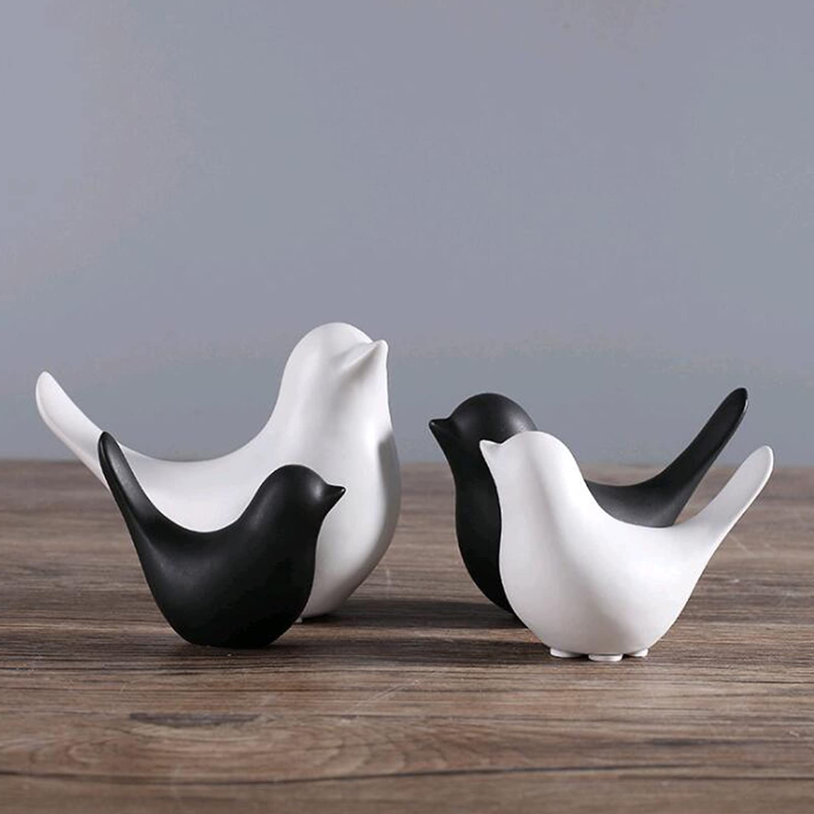 Juanxian 4Pcs/Set Black White Ceramic Bird Ornaments Small Animal Statue Modern Desktop Decoration Crafts Cute Sculptures Figurine W4543