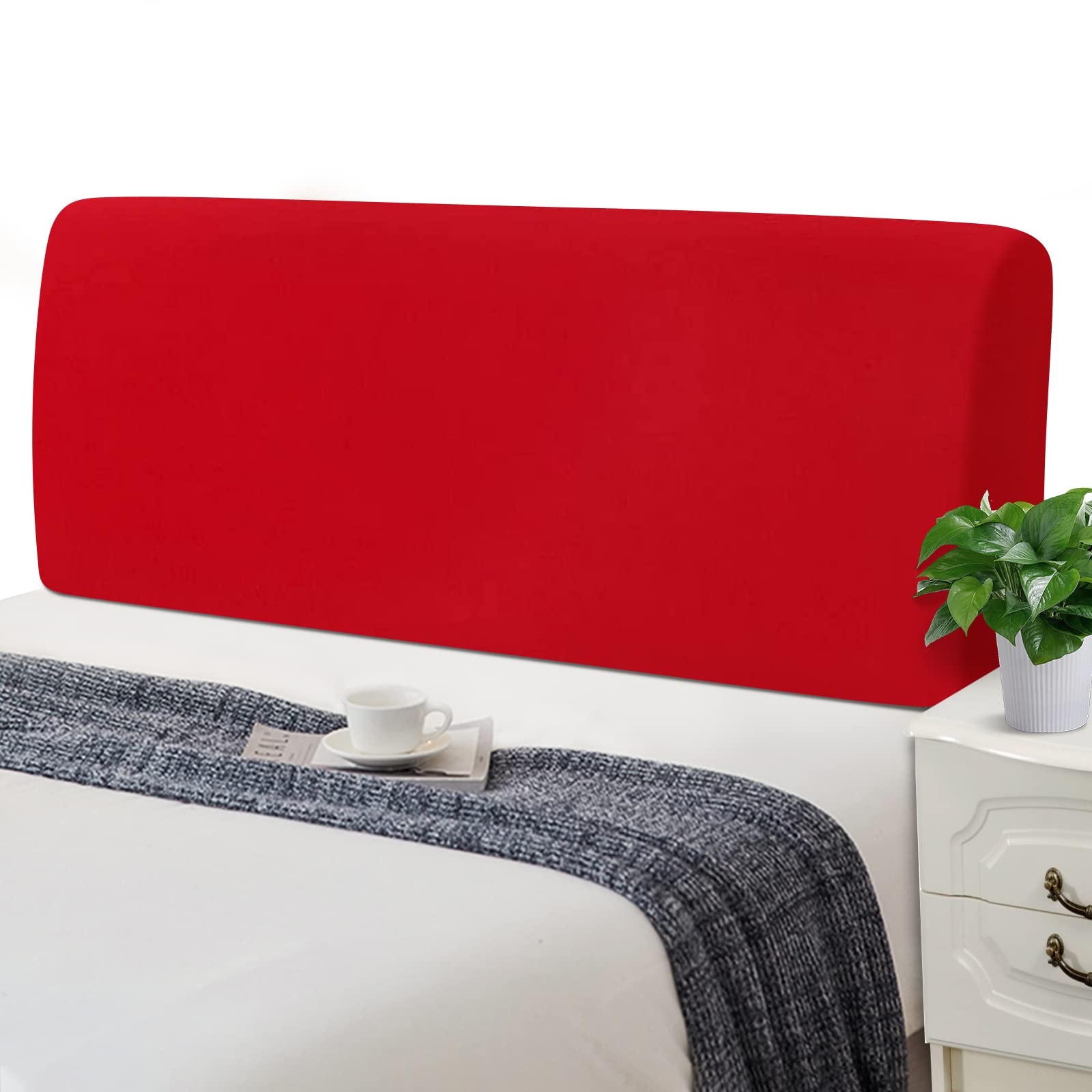 Jaotto Bed Headboard Slipcover Stretch Cover for Small Double Bed - All-Inclusive Spandex Headboard Protector (120-140cm, Red)