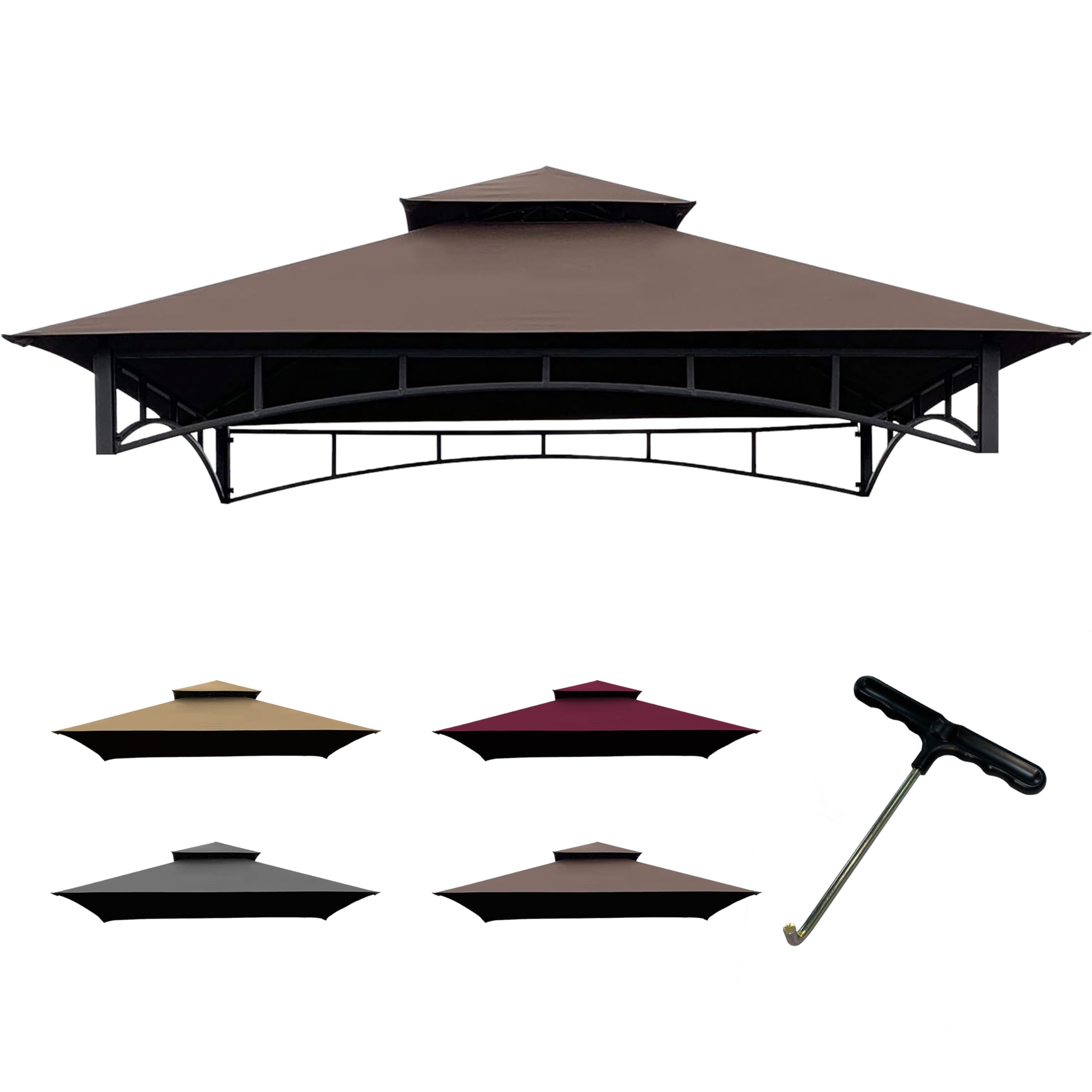 CoastShade 8 x 5 Grill BBQ Gazebo Double Tiered Replacement Canopy Roof Outdoor Barbecue Gazebo Tent Roof Top,Brown