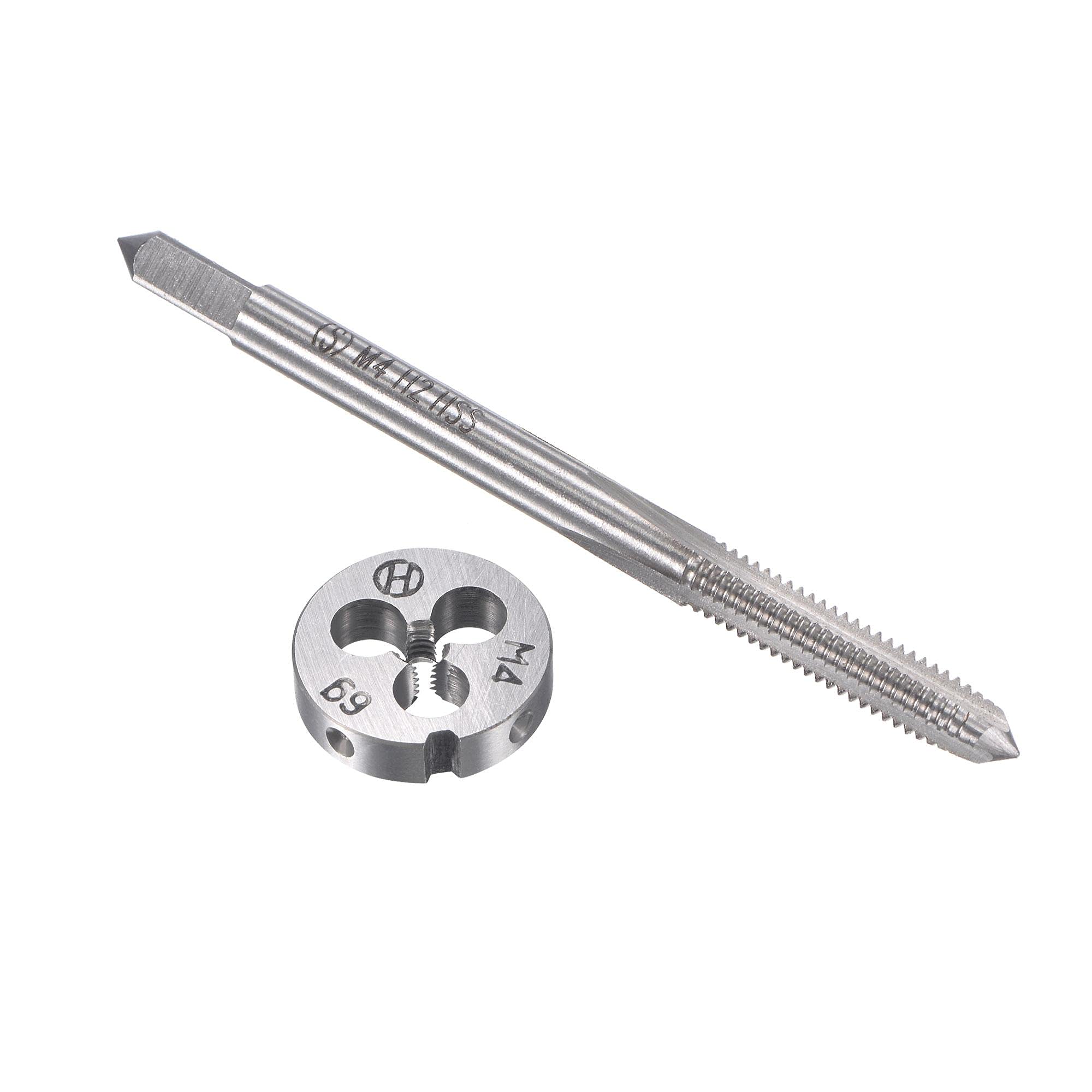 sourcing map M4 x 0.7mm Metric Tap and Die Set, Machine Thread Screw Tap with Round Threading Die, Tap & Die Kit for Nut Screw Bolt Thread Repair