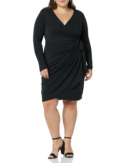 Amazon Essentials Women's Long Sleeve Classic Wrap Dress (Available in Plus Size), Black, X-Small