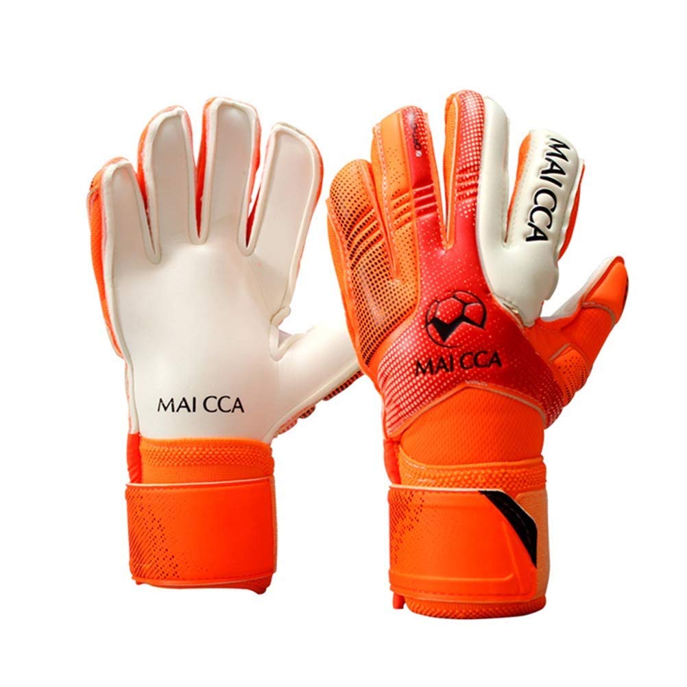 Wrzbest Youth Kids Children Goalkeeper Gloves Professional Goalie,Soccer Football Goalkeeper Training Secure Gloves with Strong Grip and Finger Spines Protection (Orange, 6)