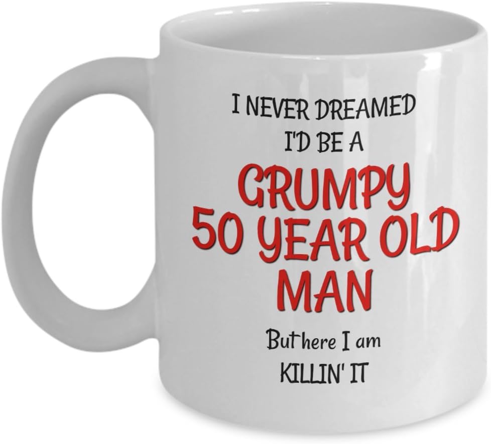 50th Birthday Gag Present for Men Funny Mugs for Him Grumpy Old Man