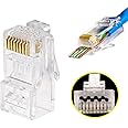 PETECHTOOL 100-Pack RJ45 Pass Through Connector 23AWG Cat6a Cat6 Ethernet Connector Gold Plated 8P8C RJ45 Ends for Solid or Stranded UTP Ethernet Cable