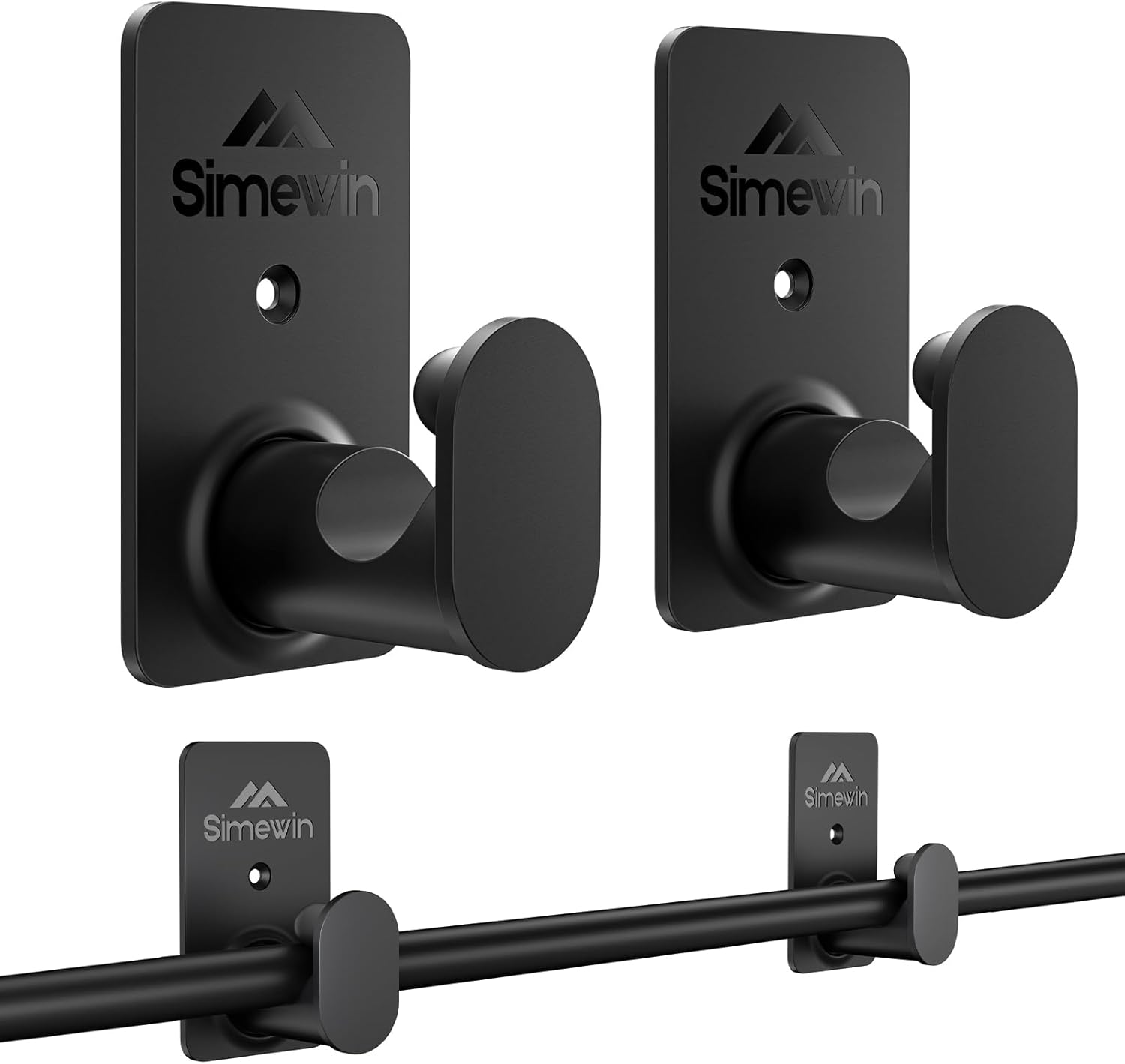 Window Treatment Hardware - No Drill Curtain Rod Brackets No Drilling Curtain Rod Holders【Upgrade 3M Adhesive】Renter Friendly Curtain Rod Hooks Nail Free Suitable for Poles 5/8 Inch (2Pcs Black)