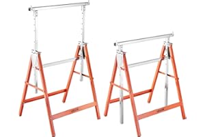 VEVOR Saw Horses, 2 Pack Folding Work Horses, 440 lbs Load Capacity Sawhorse with Heavy Duty Legs, Adjustable Height Saw Horse with Non-Slip Foot Pads, for Woodworking, Carpenters & Contractors