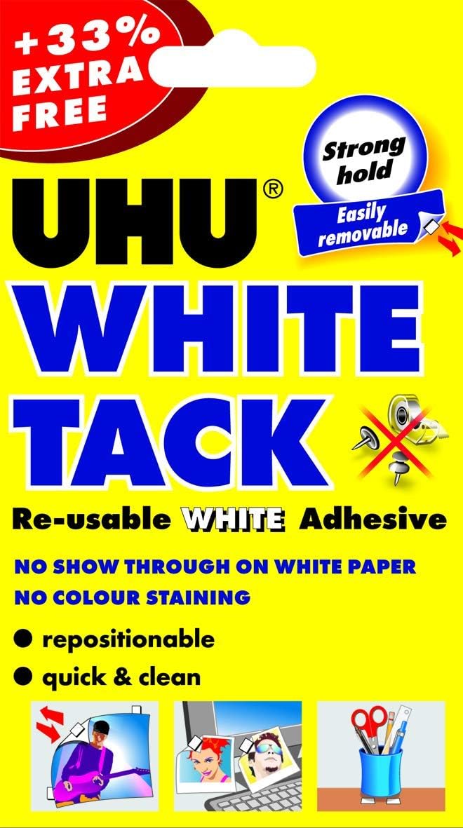 UHU White Tack Handy 33 Percent Free Blister Adhesive Reusable Mount