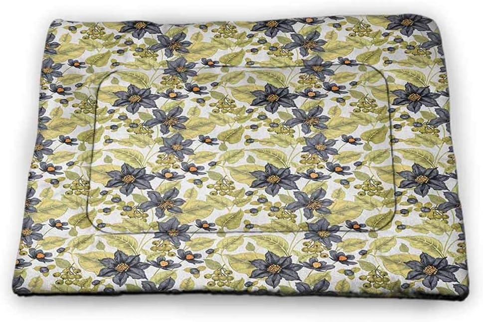 Muyindo Floral Pet Food Mat Victorian Style Clematis Flowers Berries Classical Bouquets Vintage Recycle Pet Mats Green Charcoal Grey Orange 23