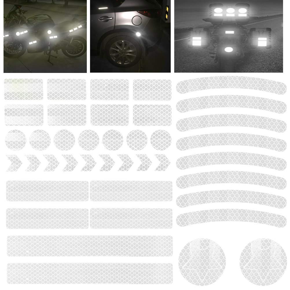 “N/A” 42 PCS Reflector Sticker Sticker,Silver Reflective Film,Self-Adhesive Reflective Safety Marker for Strollers,Bicycles,Motorcycle