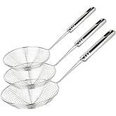 Swify Spider Strainer Set of 3 Asian Strainer Ladle Stainless Steel Wire Skimmer Spoon with Handle for Kitchen Frying Food, P