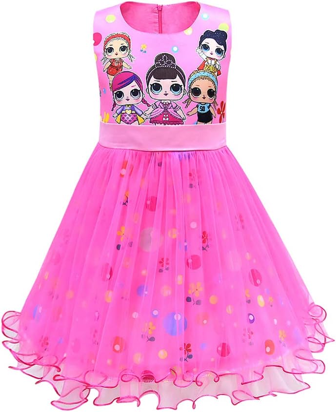 MagJazzy Girls Tutu Princess Dress Doll Digital Print Sleeveless Pageant Gown Dress for Doll Surprised