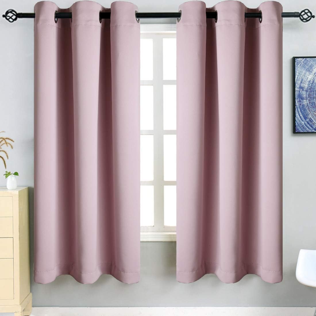 TEKAMON Blackout Curtains 2 Panels Top Eyelet Solid Thermal Insulated Curtains for Bedroom/Living Room, 46 x 54 Inches, Pink