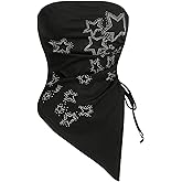 GORGLITTER Women's Y2k Tube Tops Strapless Asymmetrical Star Ruched Rave Tops Punk Rock Going Out Outfits