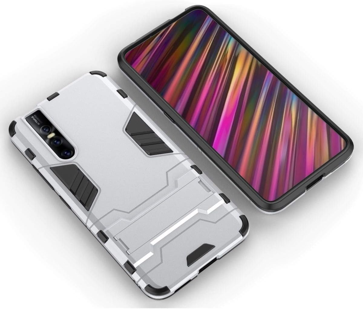Yoodi Vivo V15 Pro Case, Armor Hybrid Shockproof Case with Invisible Kickstand 2 in 1 Dual Layer Protection Cover for Vivo V15 Pro - Silver