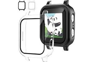 KUAGUOZHE 2 Pack Case Compatible with Gabb Watch 3 Screen Protector with for Kids, Hard PC Overall Protective Case Bumper with 9H Tempered Glass Cover Accessories, Black+Clear