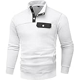 Wizoat Men's Quilted Sweatshirt Casual Waffle Stand Collar Button Pullover Sweatshirts