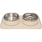 Trot Pets Premium Dog Bowls | Stainless Steel Bowl Set for Small, Medium, or Large Dogs | Non-Slip Food and & Water Slow Feeder | Durable, BPA-Free, Anti-Skid, Dishwasher Safe (Bone, Small)