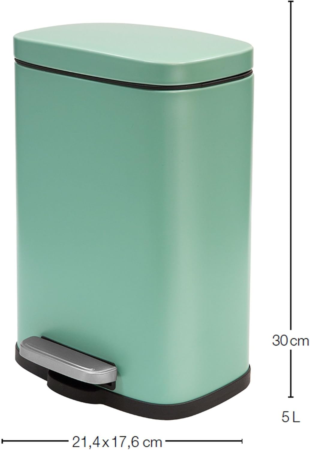 Spirella Akira Collection Pedal Bin, 21.4 x 17.6 x 30 cm, 5 Litres, Steel, Green, 21,4x17,6x30 cm (5 Litros) - Image 3