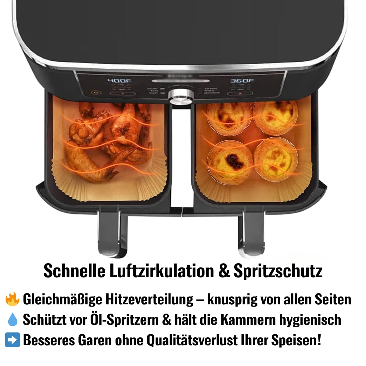 100 Stück Backpapier für Ninja Foodi MAX Dual Zone Heißluftfritteuse [AF300EU] [AF400EU] [AF500EU] 20 x 14 cm Antihaft Wasserdicht Ölfest Spritzschutz Air fryer Zubehör für Doppelkammer Luftfritteuse 4