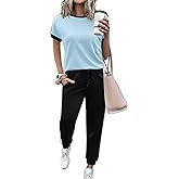Marvmys Women Short Sleeve Tracksuit Set 2 Piece Sweat Set Outfits Color Block Jogging Suits with Pockets