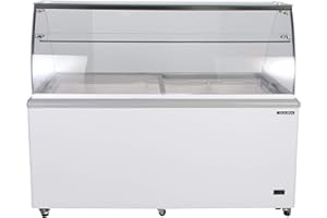 Duura 12 Flavor Commercial Ice Cream Dipping Cabinet and Gelato Deep Freezer Case Glass Top 20 Cubic Feet of Storage Space Holds 12 Tubs Stores 10 More with Tub Holders and Skirts, 71 Inch Wide, White