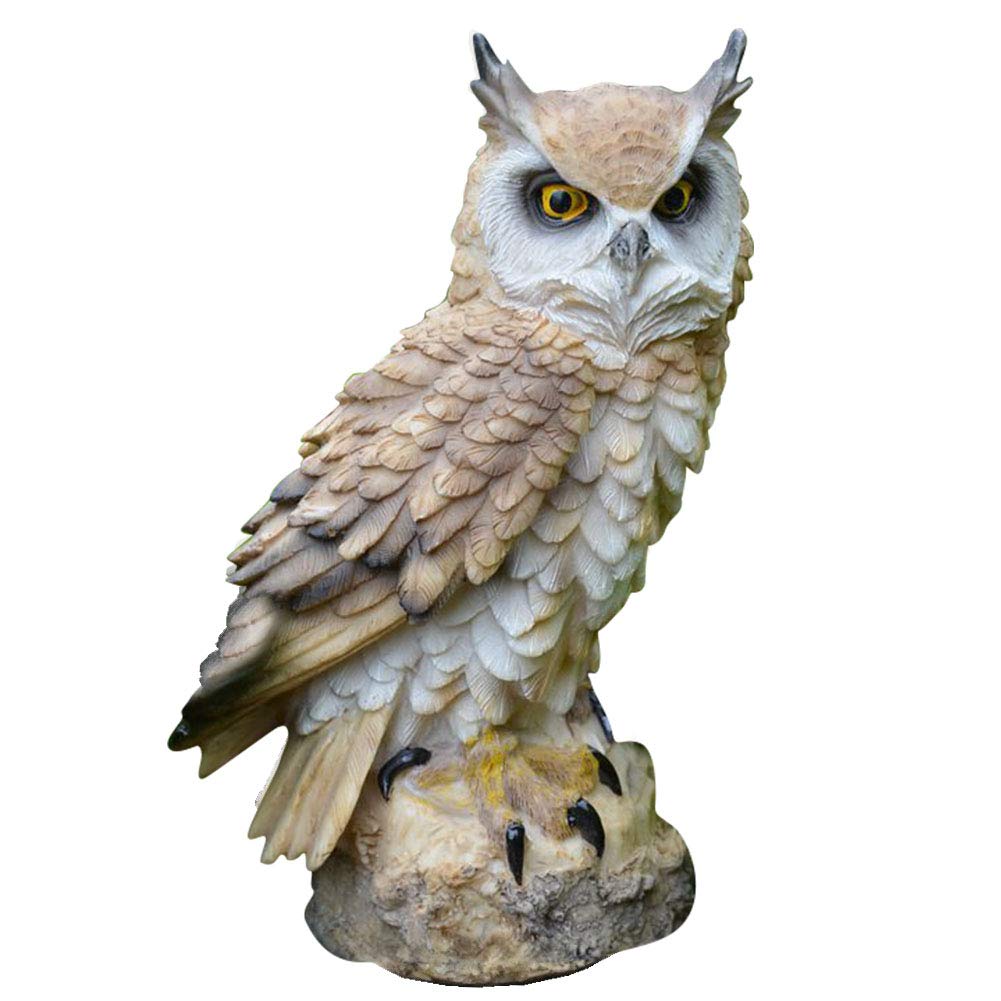 Oriental riverkit Owl Statue Owl Garden Ornament Resin Material for Patio, Backyard and Outdoor Decorations 11 * 8 * 18cm (White)