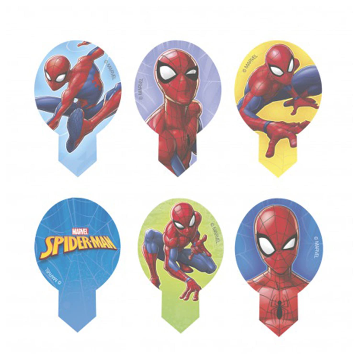 Dekora Dekorapin Edible Cake Decoration for Cakes, Cupcakes or Muffins, Spiderman, 20 Paper Wafer Toppers, 6.5 x 4 cm