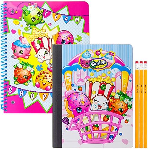 Shopkins Back to school Supply kit: 1 Subject Spiral Notebook 80 Ruled, Composition notebook 100 Wide Ruled Sheets &amp; 3 No. 2 HB Pencils | Elementary, Grades, High School, College, University
