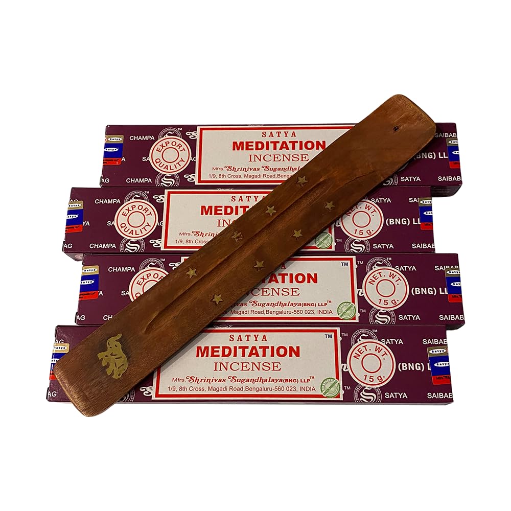 VIE Satya Incense Sticks, 4 Packs x 15g, with Incense Holder, Meditation