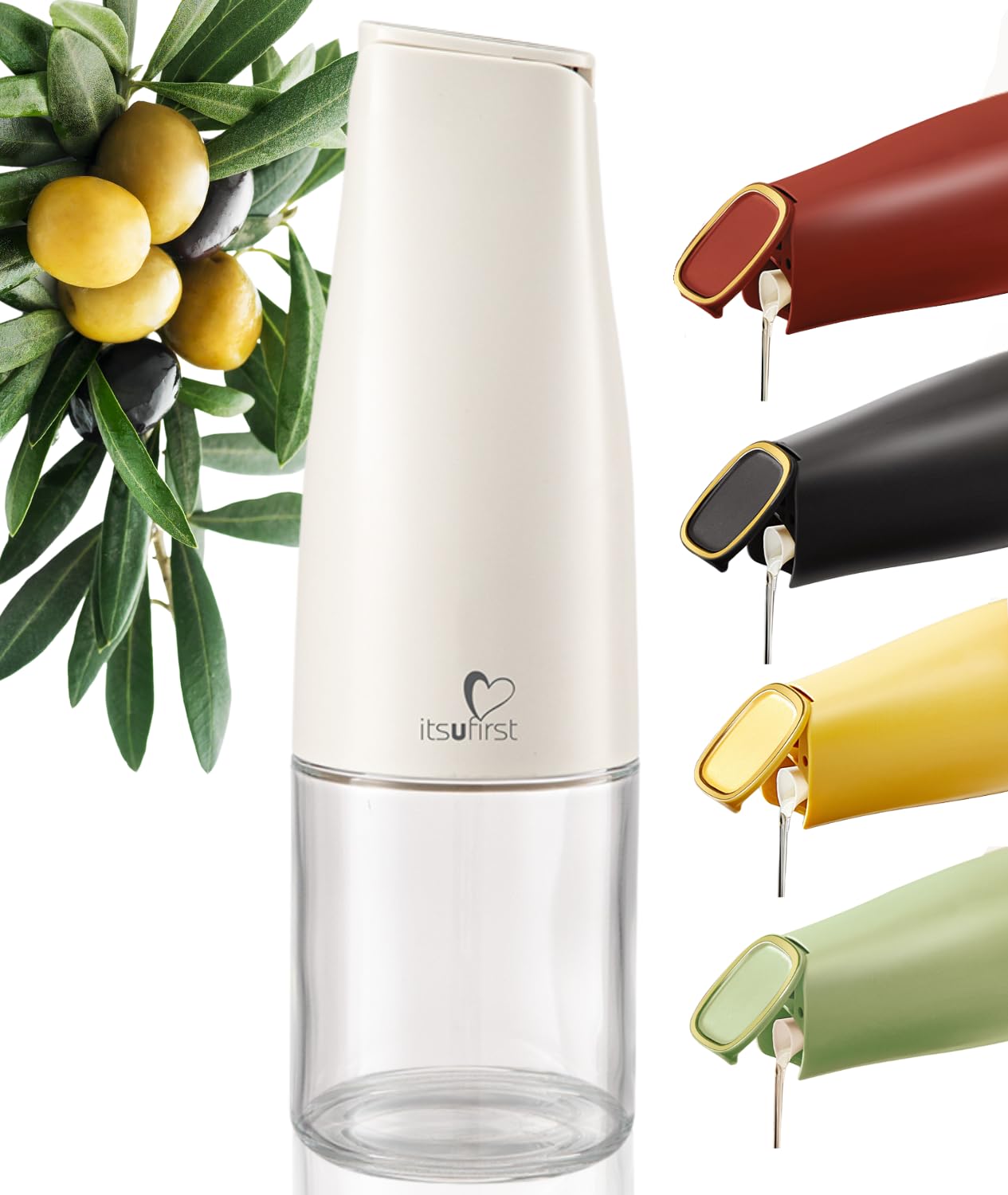 itsufirst® Olive Oil Dispenser Bottle 500ml (Pack Of 1), Auto Flip, Non Drip, Leak Proof, Glass Oil Bottles For Kitchen, Vinegar Drizzler for Cooking, oil Pourer, Pack Of 1, Pure (Off-White)