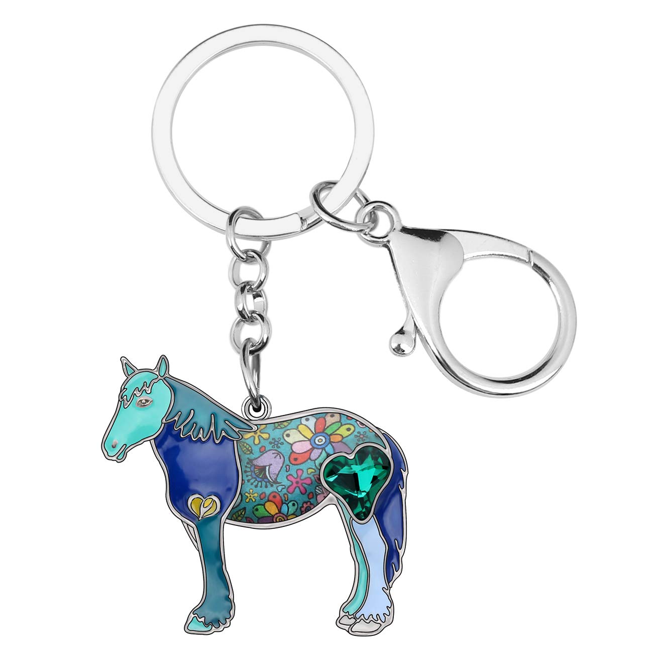 NEWEI Enamel Pony Horse Keychain Cute Keyrings for Women Girls Purse Bag Charm (Arctic)