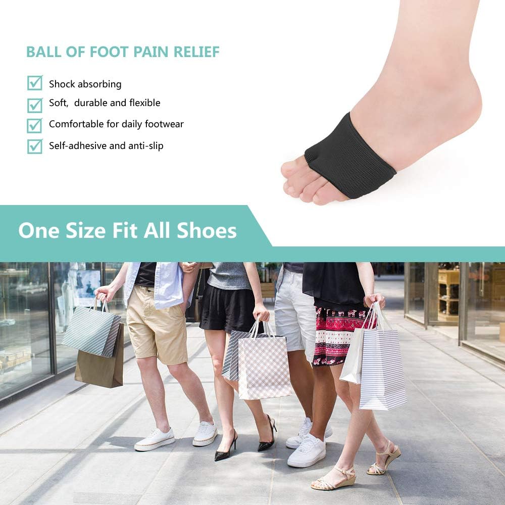 Temiart Metatarsal Sleeve Pads - 4 Pack Ball of Foot Cushions with Soft Gel, Fabric Compression Forefoot Gel Pads Cushion for Help Metatarsalgia, Mortons Neuroma, Diabetic Feet Pain Relief (Black): Health & Personal Care