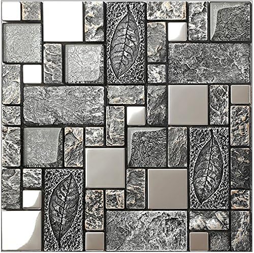 Vintage Grey Resin Stainless steel metal Glass blends mosaic wall tiles,Bathroom kitchen Fireplace wall,Rustic Art Tile Design - LSRN09 (11PCS 10.76Sq.ft)