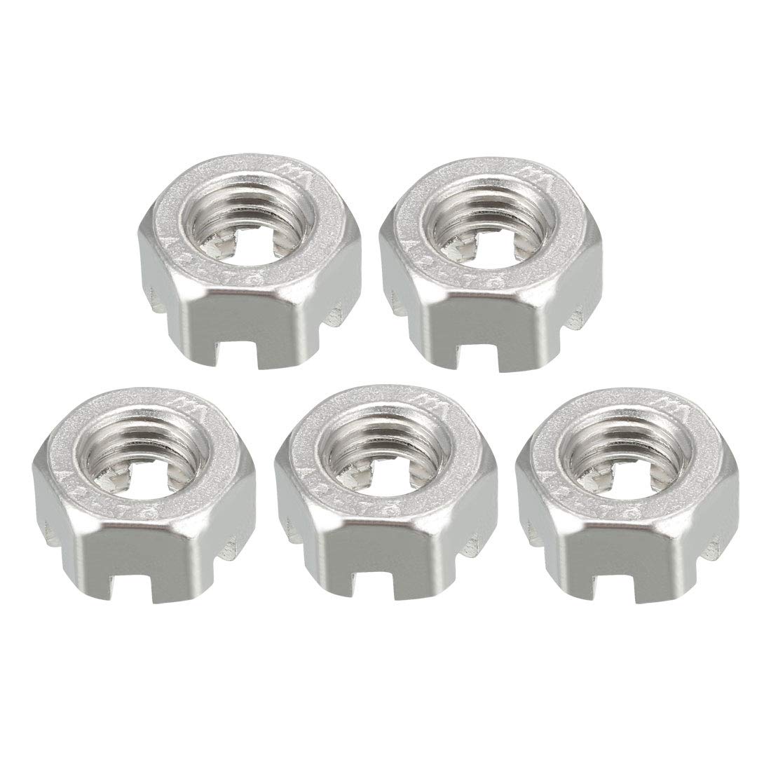 sourcing map M8 x 1.25mm Pitch 304 Stainless Steel Slotted Hex Nuts, Pack of 5