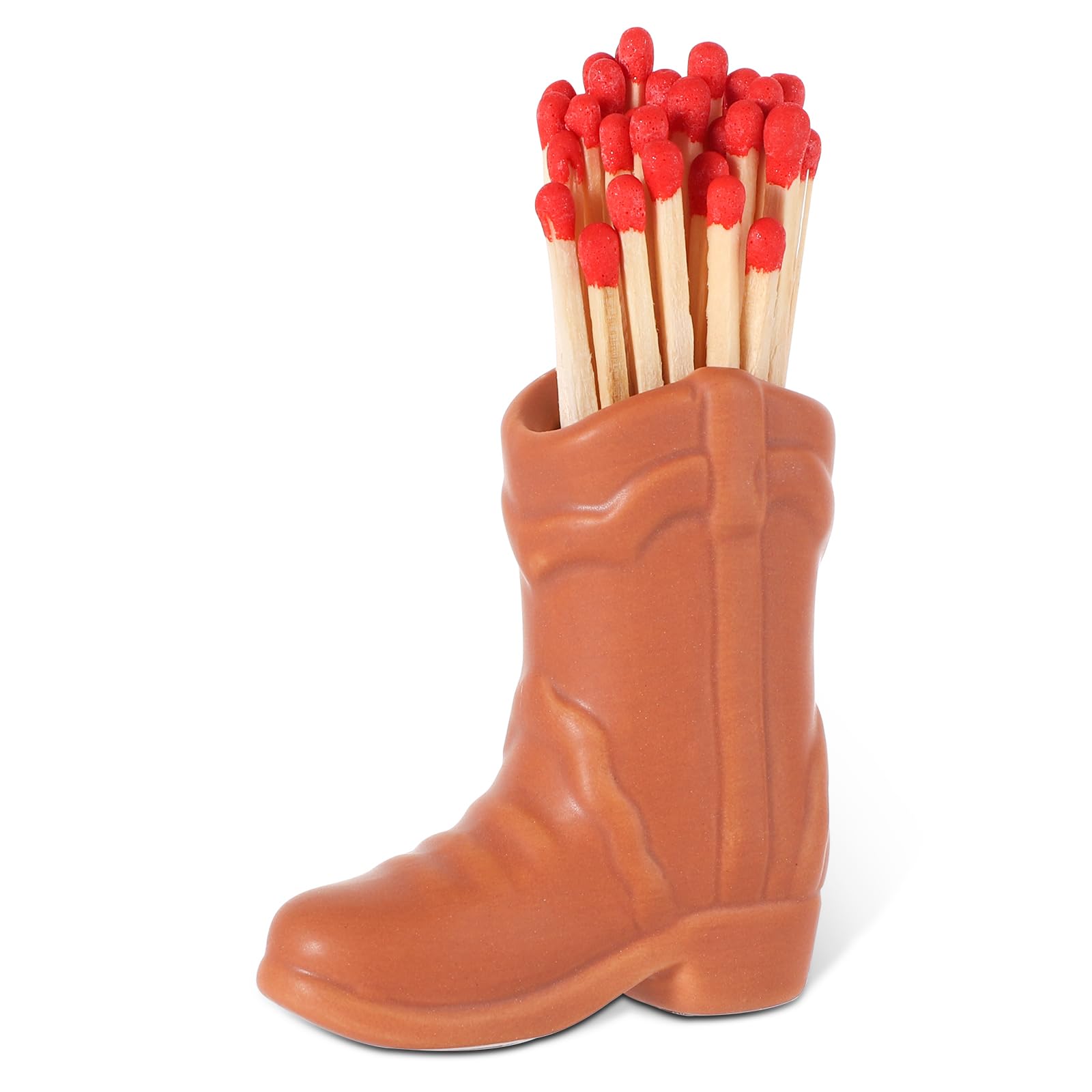 Cowboy Boot Match Holder, Cute Boot Match Holder Match Jar with Striker for Candle Ceramic Boot Match Holder for Kitchen Bathroom Interior Decoration (Dark Brown)