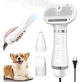 Ceuku 4-in-1 Pet Grooming Station: Steam Comb & Hair Dryer with Water Tank, 3 Heat Settings, Shedding Brush for Cats and Dogs, Home Washing Station, White